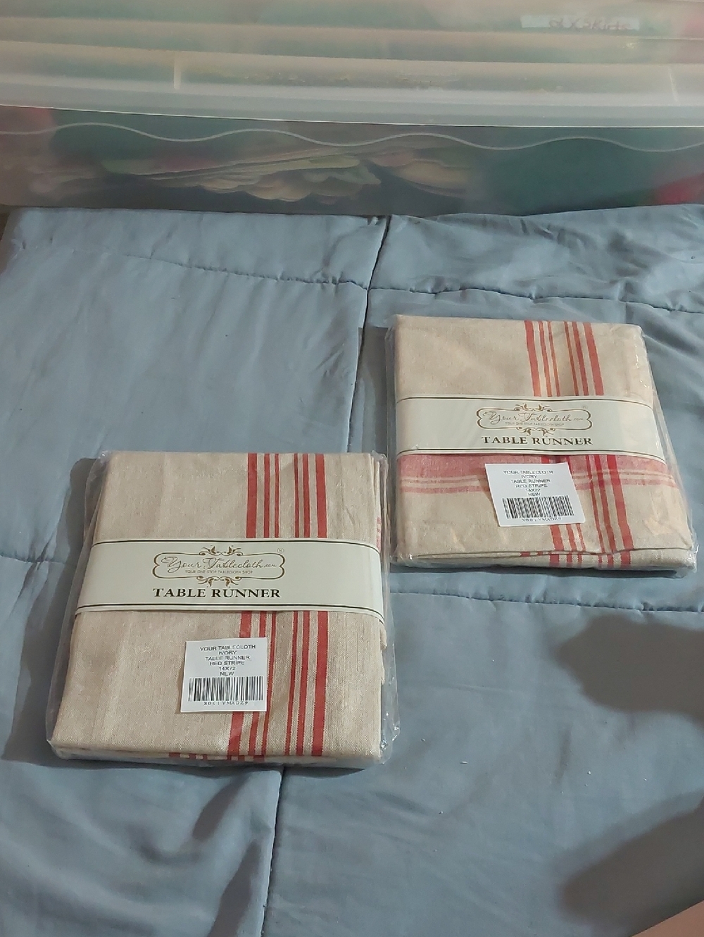 Set of 2 Striped Table Runners in Natural Ivory and Red